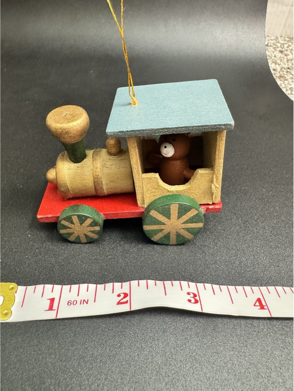 Vtg Wooden Bear Train Car Christmas Ornament RUSS BERRIE & CO Taiwan Paint Wood